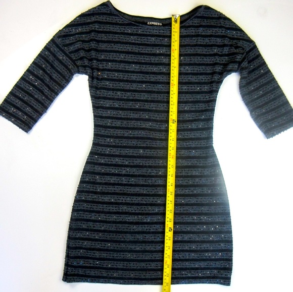 Women’s Black and Gray 3/4 Length Sleeve Mini Dress with Sequin Detail Small - Picture 5 of 6